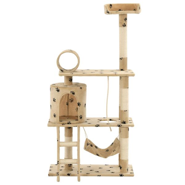vidaXL Cat Tree with Sisal Scratching Posts 140 cm Beige Paw Prints