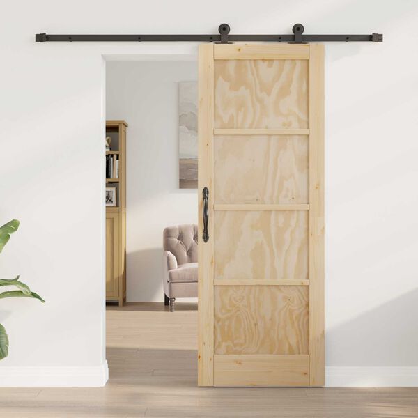 vidaXL Sliding Door Natural and Black 73.5 x 198.5 cm Solid Pine Wood