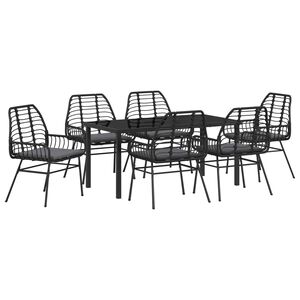 vidaXL Garden Dining Set 7 pcs Black Poly Rattan