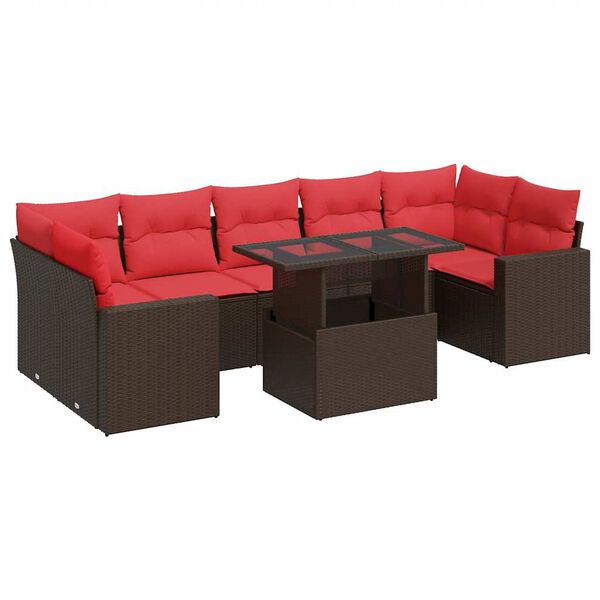 vidaXL 8 Piece Garden Sofa Set with Cushions Brown Poly Rattan Acacia
