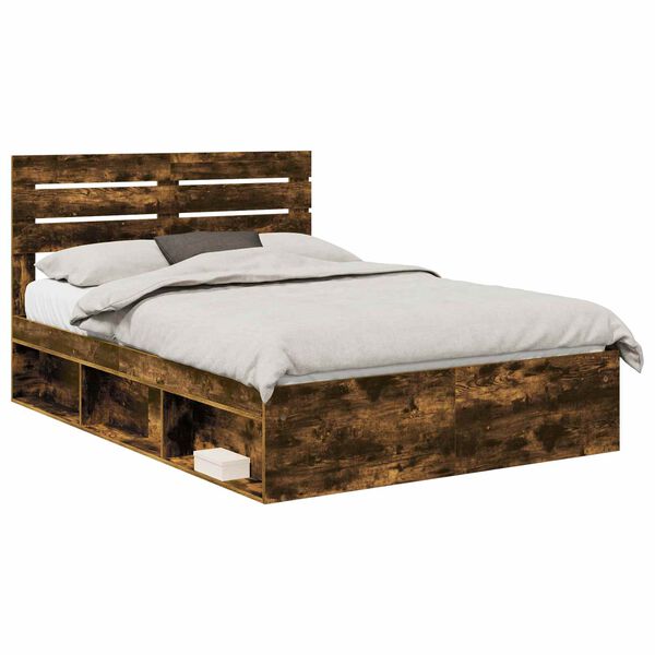vidaXL Bed Frame Smoked Oak 140 x 190 cm Solid Pine Wood