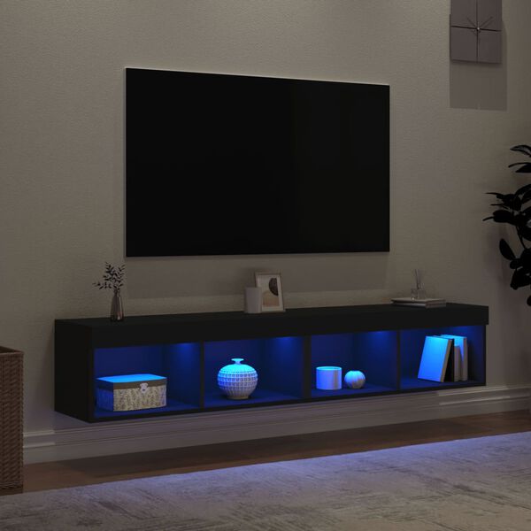 vidaXL TV Cabinets with LED Lights 2 pcs Black 80x30x30 cm