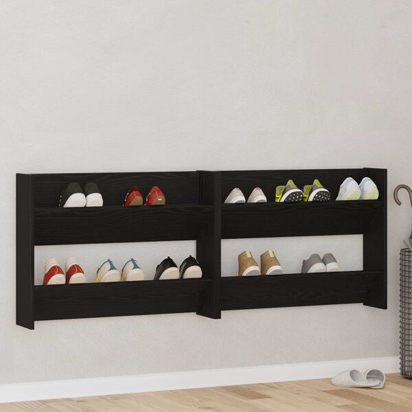 vidaXL Shoe Cabinet 2 pcs Black Oak 83 x 18 x 60 cm Engineered Wood