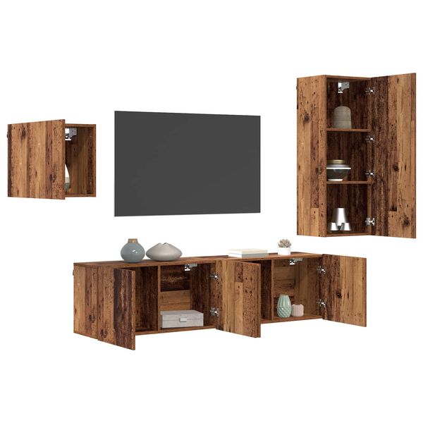 vidaXL TV Cabinet Wall-mounted 4 pcs Old Wood Engineered Wood