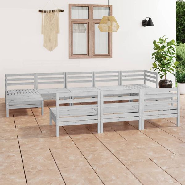 vidaXL 10 Piece Garden Lounge Set White Solid Wood Pine