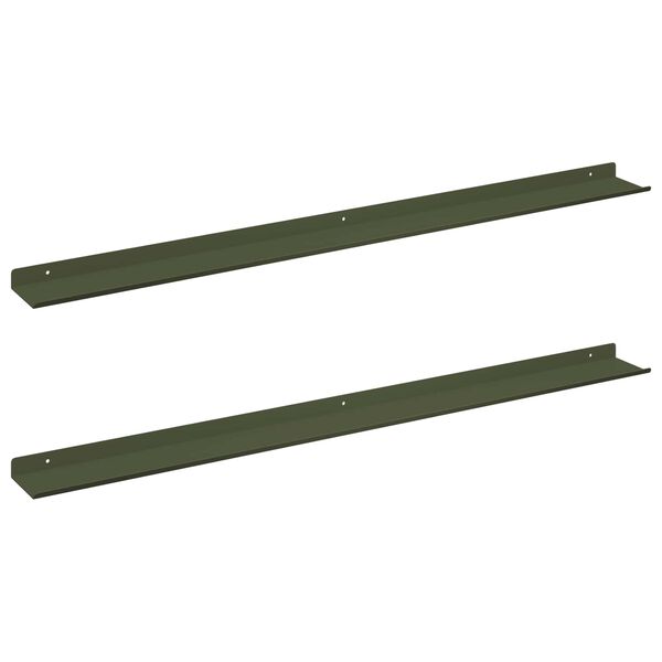 vidaXL Floating Shelf 2 pcs Olive Green 100 x 9 x 2.5 cm Steel