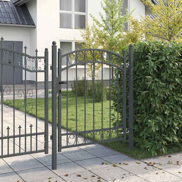 vidaXL Fence Gate with Lock Grey 150 x 100 cm Powder-coated steel