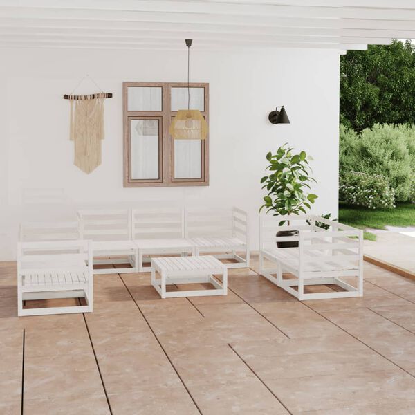 vidaXL 8 Piece Garden Lounge Set White Solid Wood Pine