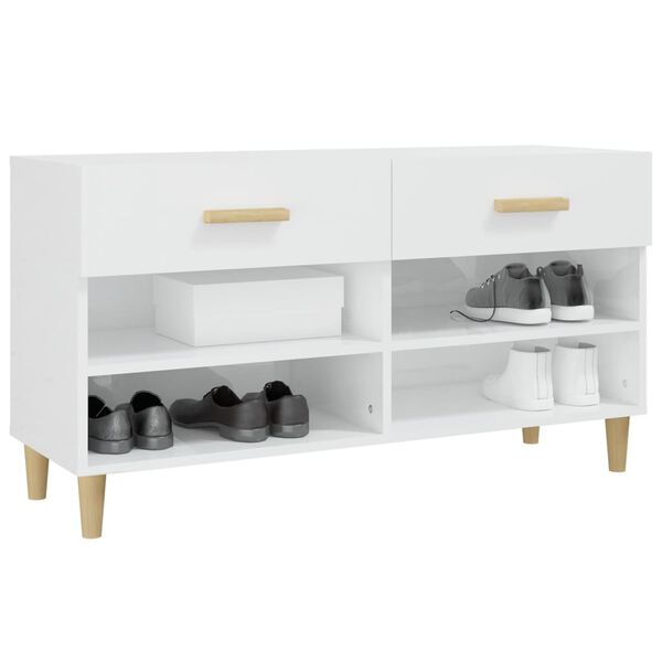 vidaXL Shoe Cabinet High Gloss White 102x35x55 cm Engineered Wood