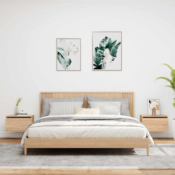 vidaXL Wall-mounted Bedside Cabinets with LED Lights 2 pcs Sonoma Oak