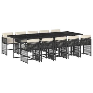 vidaXL 11 Piece Garden Dining Set with Cushions Black Poly Rattan