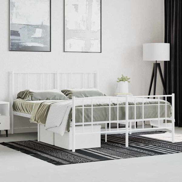 vidaXL Metal Bed Frame without Mattress with Footboard White 140x190cm