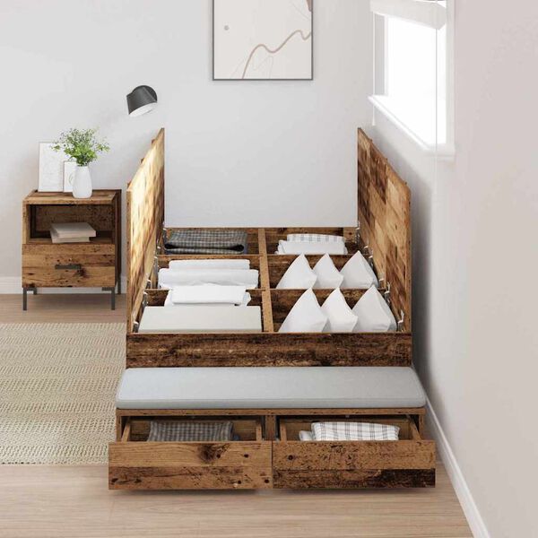 vidaXL Storage Bed Frame with Drawer Old Wood 100 cm Engineered Wood