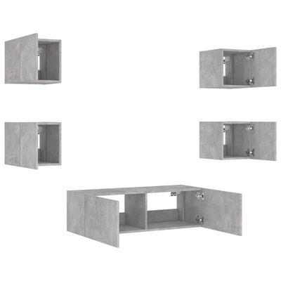 vidaXL 5 Piece TV Wall Cabinets with LED Lights Concrete Grey