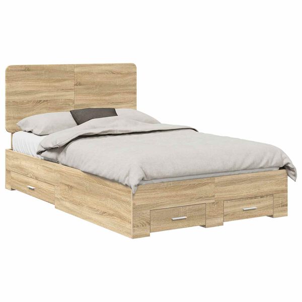 vidaXL Bed Frame with Drawer Sonoma Oak 135 x 190 cm Engineered Wood