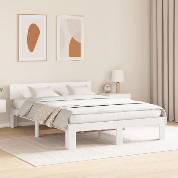 vidaXL Bed Frame with Headboard White 140 x 200 cm Solid Pine Wood