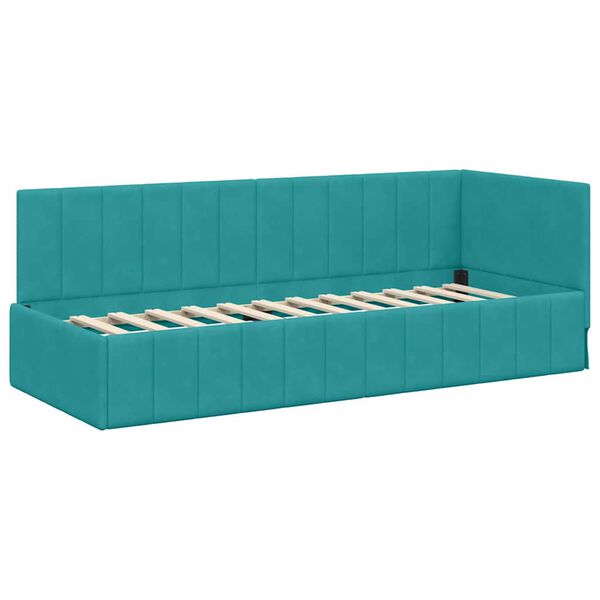 vidaXL Corner Bed Frame with Headboard Turquoise 80 cm x 200 cm Velvet
