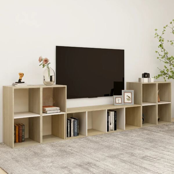 vidaXL 5 Piece TV Cabinet Set White and Sonoma Oak Engineered Wood