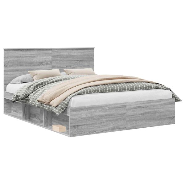 vidaXL Bed Frame Grey Sonoma 160 x 200 cm Solid Pine Wood