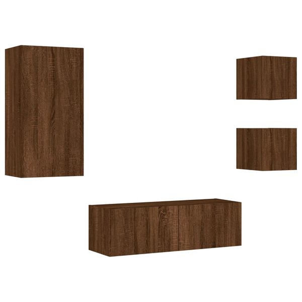 vidaXL 4 Piece TV Wall Cabinets with LED Lights Brown Oak