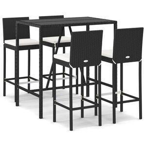 vidaXL 5 Piece Garden Bar Set with Cushions Black Poly Rattan
