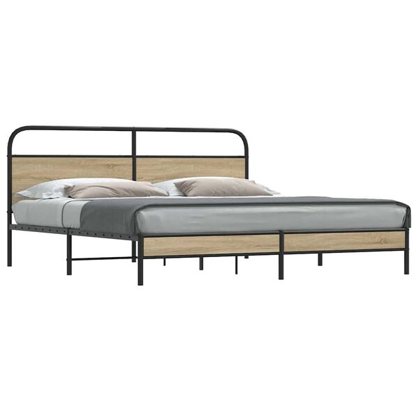 vidaXL Metal Bed Frame without Mattress Smoked Oak 183x213 cm