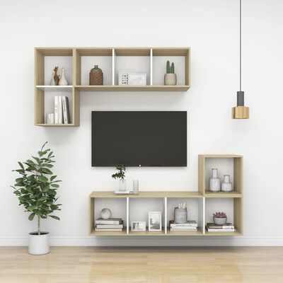 vidaXL Wall-mounted TV Cabinet Sonoma Oak and White 37x37x142.5 cm Engineered Wood