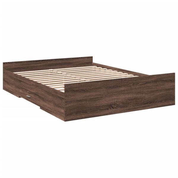 vidaXL Bed Frame with Drawers without Mattress Brown Oak 150x200 cm King Size