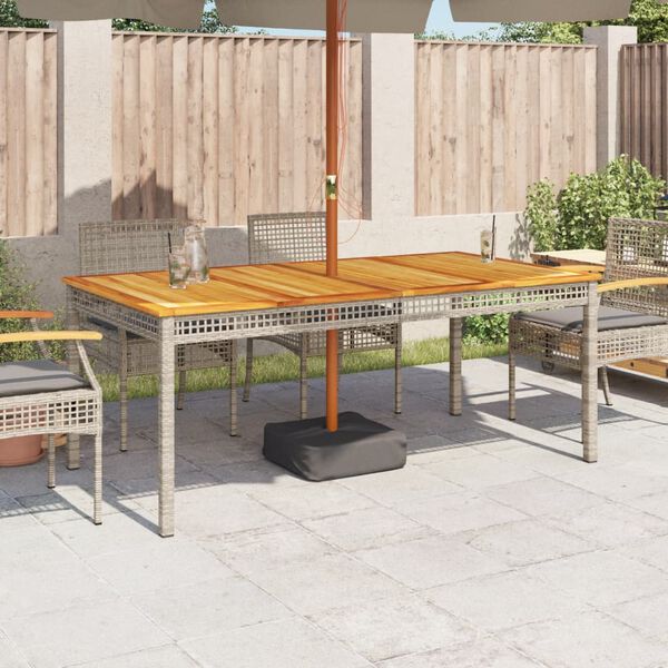 vidaXL Garden Table Grey 180x90x75 cm Poly Rattan Acacia Wood