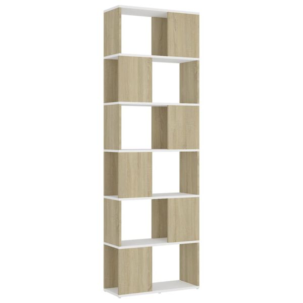 vidaXL Book Cabinet Room Divider White and Sonoma Oak 60x24x186 cm