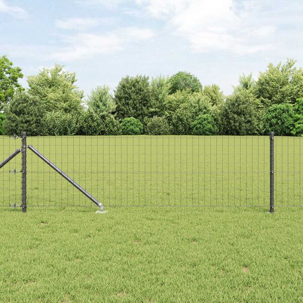 vidaXL Fence with Post Grey 0.6 x 10 m Steel and PVC