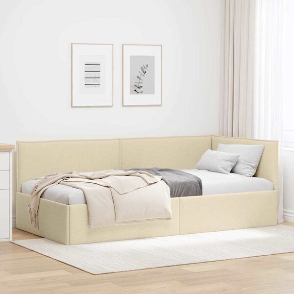 vidaXL Corner Bed Frame with Headboard Cream 90 x 200 cm Fabric