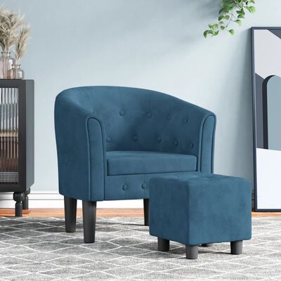 vidaXL Tub Chair with Footstool Dark Blue Velvet