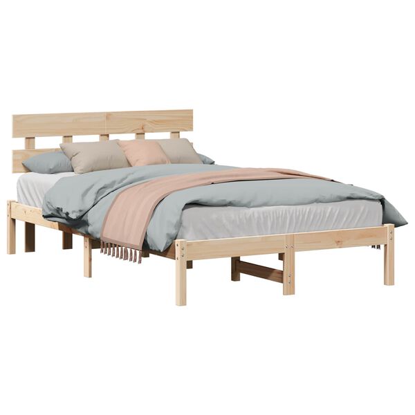 vidaXL Bed Frame with Headboard Brown 120 x 190 cm Solid Pine wood
