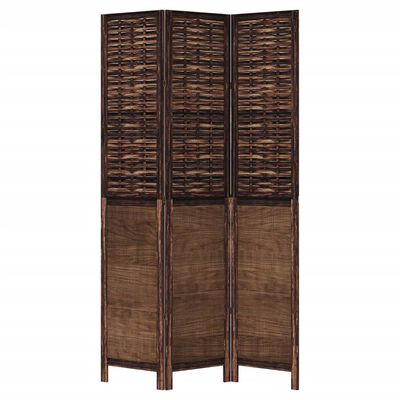 vidaXL Room Divider 3 Panels Dark Brown Solid Wood Paulownia