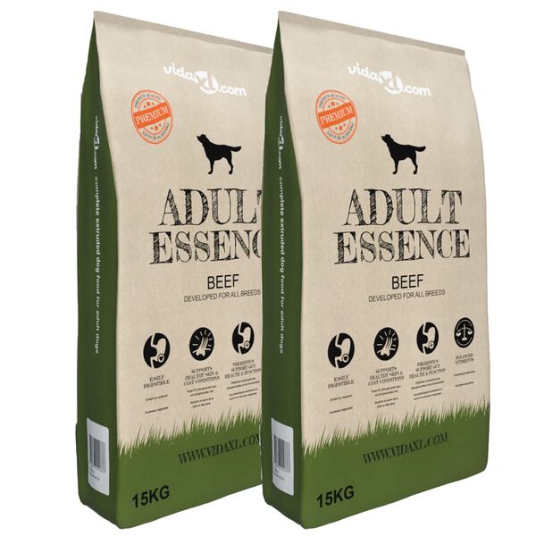 vidaXL Premium Dry Dog Food Adult Essence Beef 2 pcs 30 kg