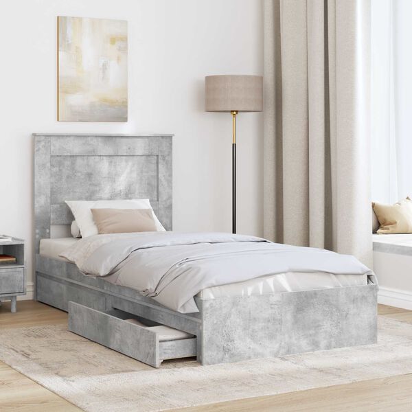 vidaXL Storage Bed Concrete Grey 90 x 200 cm Engineered Wood