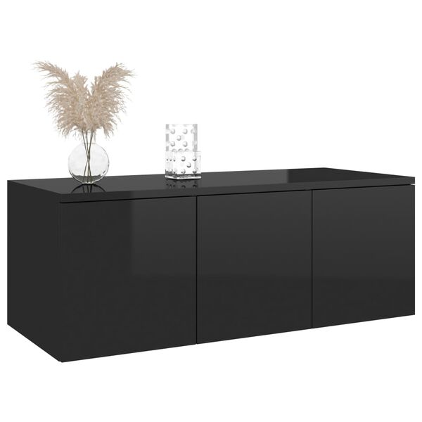vidaXL TV Cabinet High Gloss Black 80x34x30 cm Engineered Wood