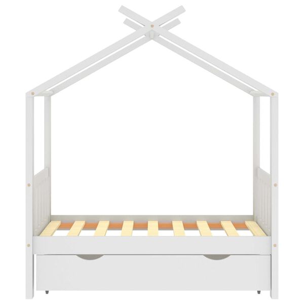 vidaXL Kids Bed Frame with a Drawer White Solid Pine Wood 70x140 cm