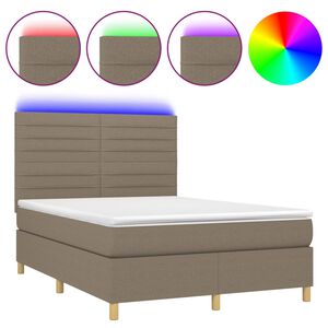 vidaXL Box Spring Bed with Mattress&LED Taupe 140x190 cm Fabric