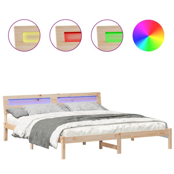 vidaXL Bed Frame with Headboard Brown 200 x 200 cm Solid Pine Wood