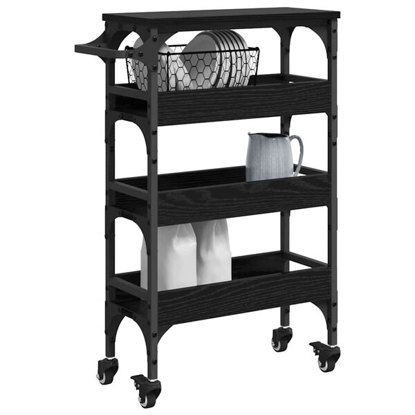 vidaXL Kitchen Trolley Black Oak 53 x 20 x 76 cm Engineered Wood