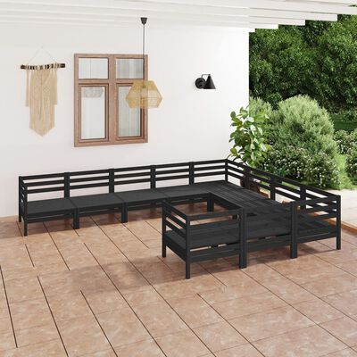 vidaXL 10 Piece Garden Lounge Set Black Solid Pinewood
