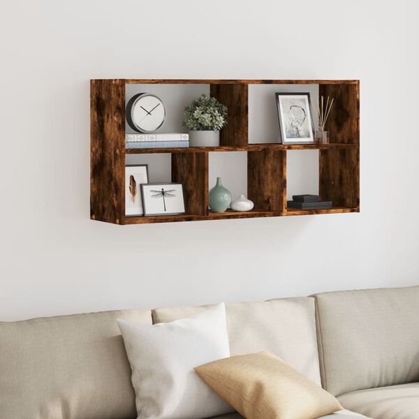 vidaXL Wall Shelf Smoked Oak 100x25x50 cm Engineered Wood