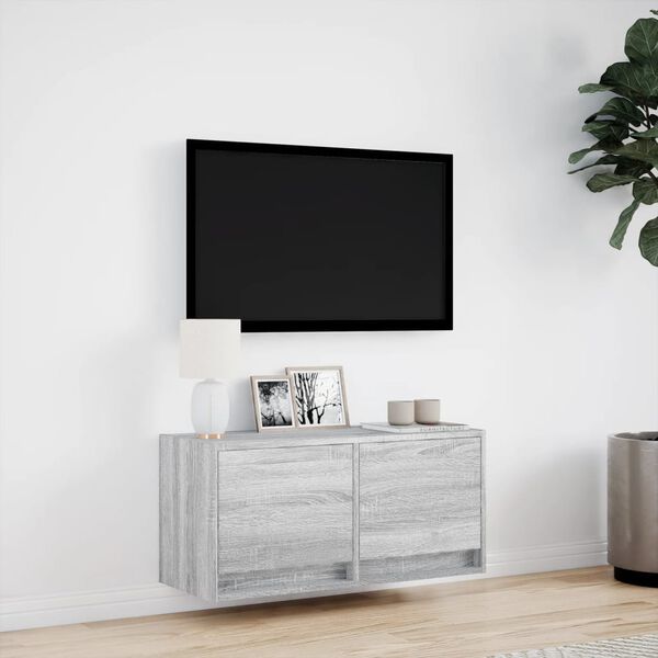 vidaXL TV Wall Cabinet with LED Lights Grey Sonoma 80x31x35 cm