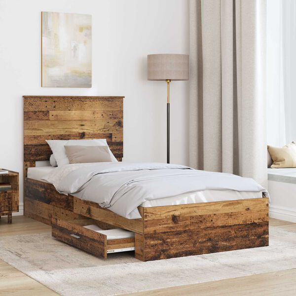 vidaXL Bed Frame with Headboard Old Wood 100 x 200 cm Engineered Wood