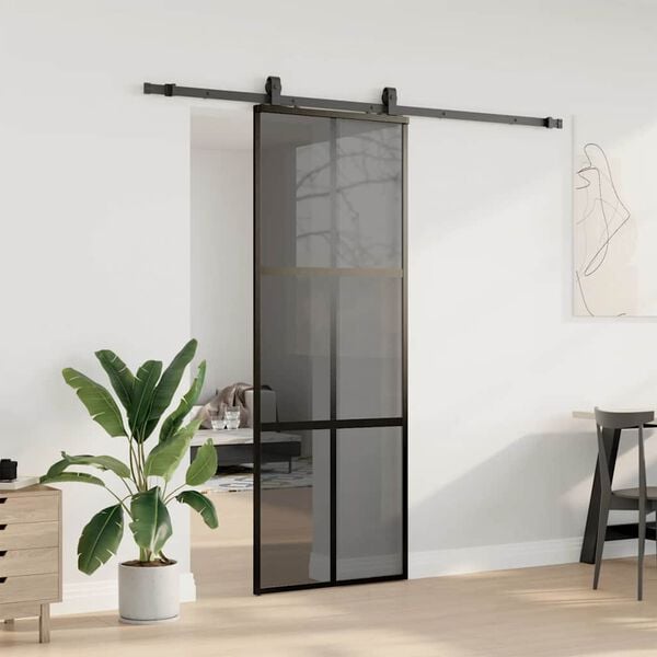 vidaXL Sliding Door with Hardware Set Black 76x205 cm Tempered Glass
