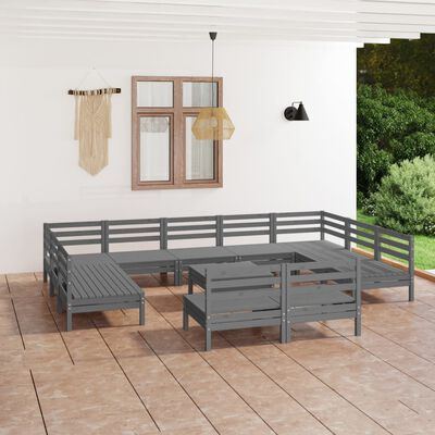 vidaXL 12 Piece Garden Lounge Set Grey Solid Pinewood