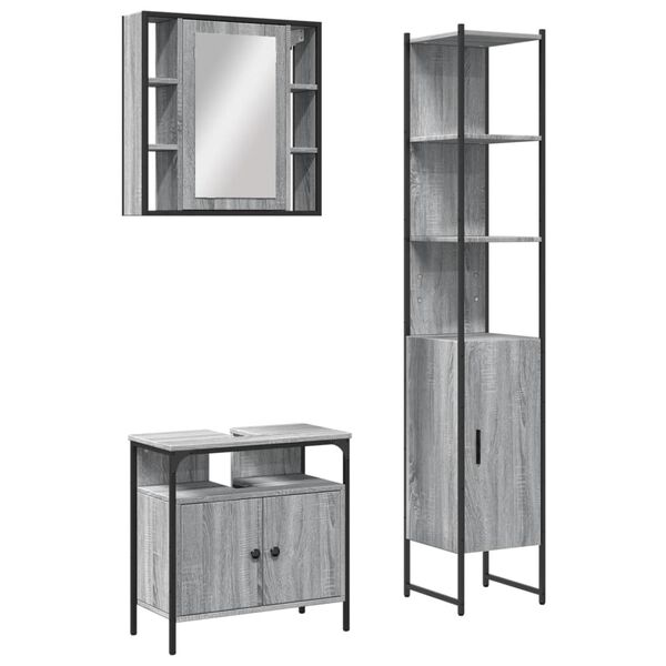 vidaXL 3 Piece Bathroom Cabinet Set Grey Sonoma Engineered Wood