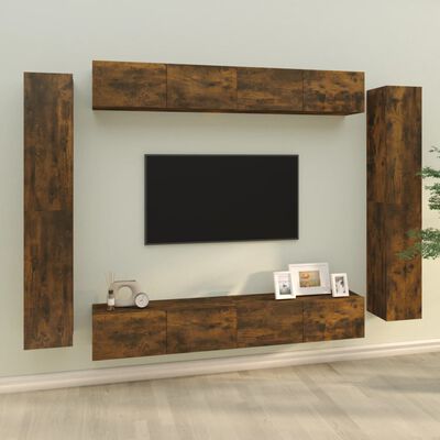 vidaXL 8 Piece TV Cabinet Set Smoked Oak Engineered Wood